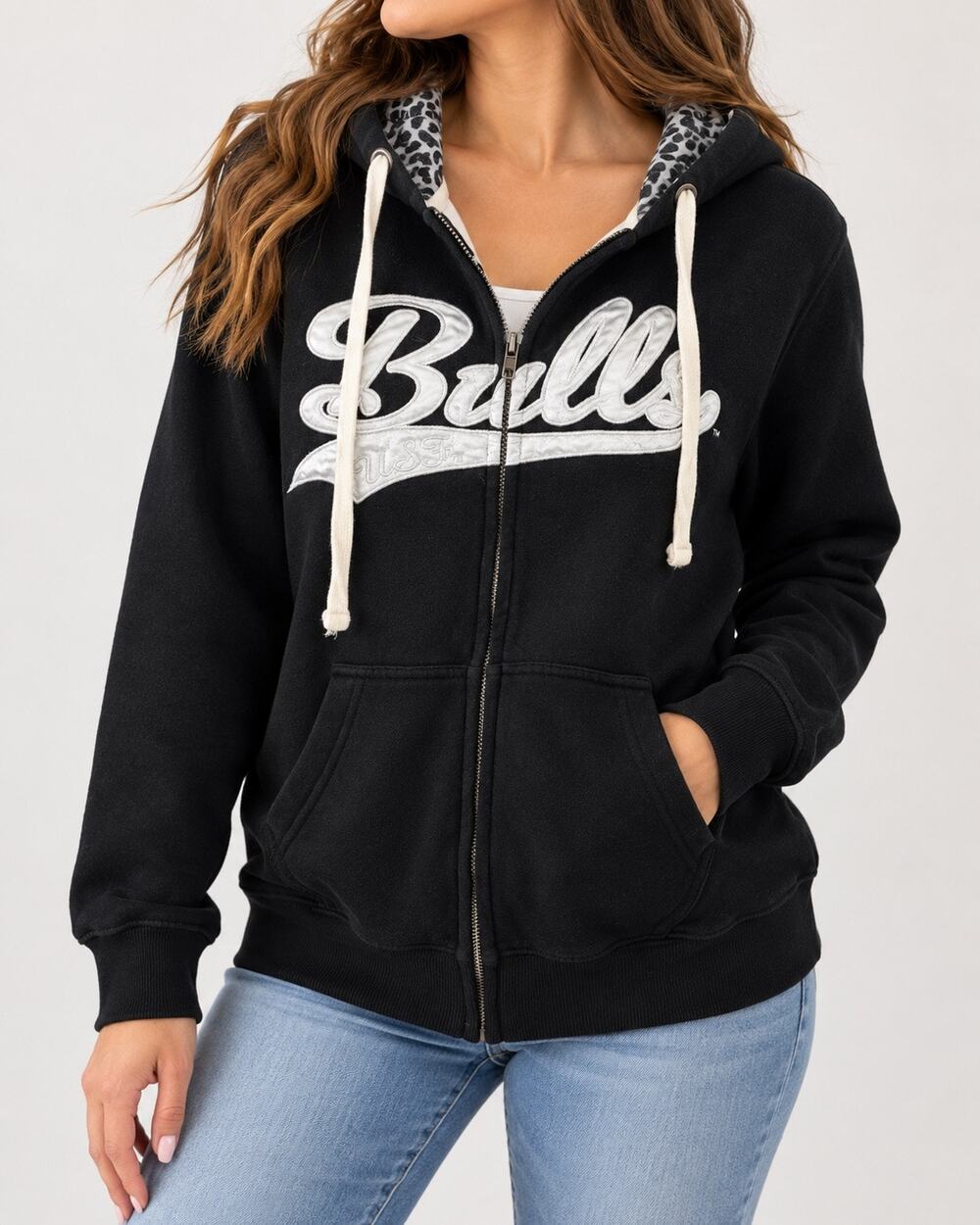 USF Bulls Stadium Athletics Black Silver Leopard Zip Hoodie Size Large - Picture 1 of 6